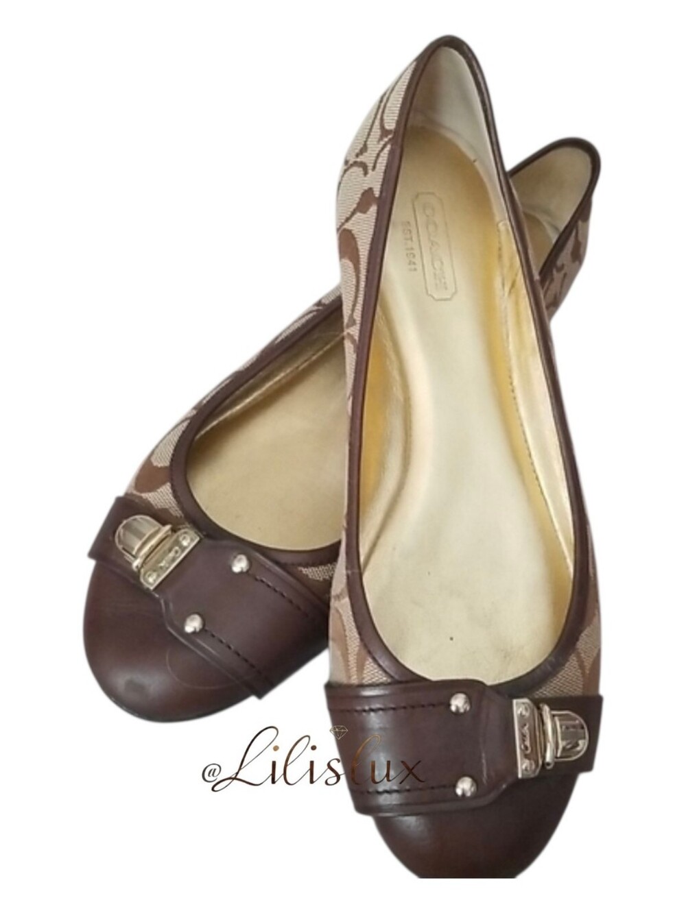 Rare Vintage Coach Signature Buckle Toe Ballet Flats Size 8 EUC Gold Buckle
